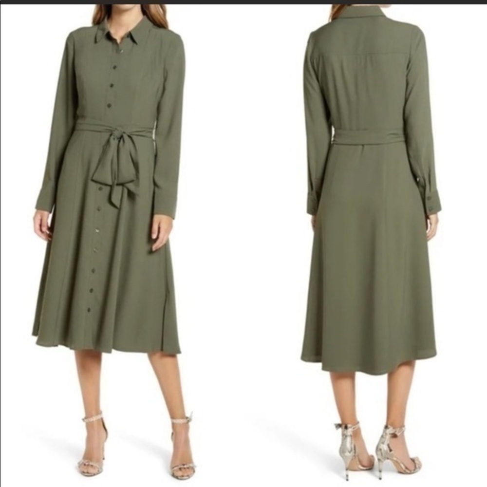RACHEL PARCELL Nordstrom Olive Sarma Tie Waist Long Sleeve Shirt dress